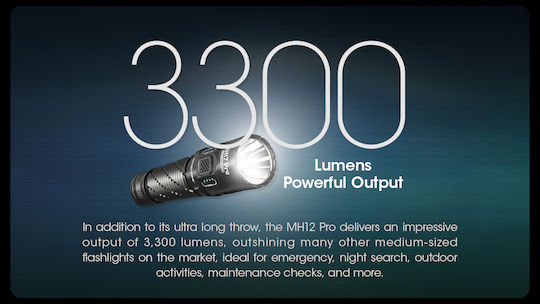 NiteCore LED IP68 с Максимална Яркост 3300лм Hybrid MH12 Pro Черен