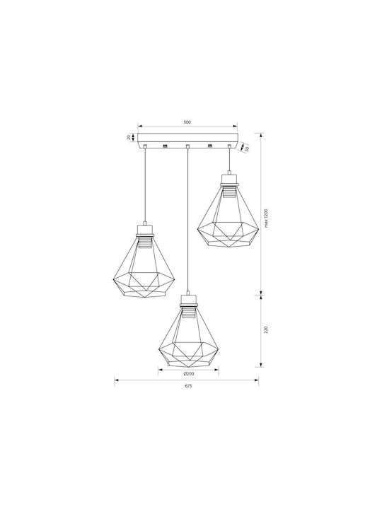 Vivalux Pendant Light Black Rail with Socket E27 67.5x20x142cm