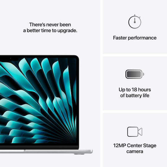 Apple MacBook Air 13.6" IPS Retina Display (M4-10-ядрен/16GB/256GB SSD/8-Core GPU) с 35W Зарядно Устройство (Двоен Порт) Сребрист (Международен Английски Език)