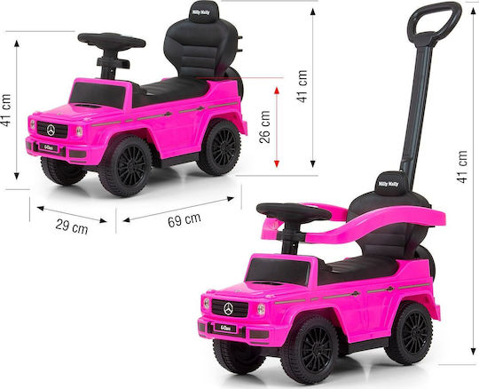 Milly Mally Mercedes G350D Baby Push Walker with Parental Handle for 12+ Months with Sounds Pink