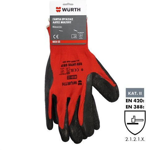 Wurth Multifit Γάντια Εργασίας Κόκκινα Latex/Πολυεστέρα