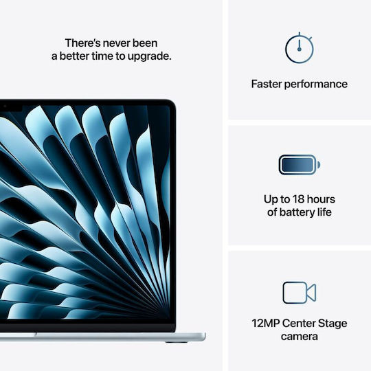 Apple MacBook Air 15.3" IPS Retina Display (M4-10-Core/16GB/512GB SSD/10-Core GPU) με Φορτιστή 35W (Dual Port) Sky Blue (US Keyboard)