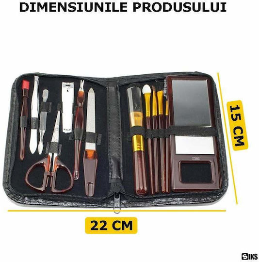Set Manichiură Siks Travel Kit Pensule Machiaj 13 Piese Etui Portabil Negru