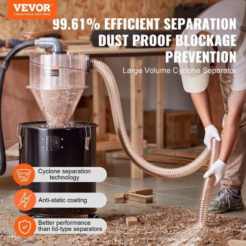 Separator de praf ciclon Vevor pentru aspirator, rezervor de 4", 50L