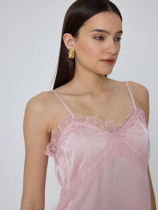 Monroe Women's Blouse Satin Sleeveless Pink