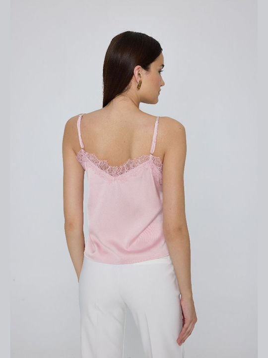 Monroe Women's Blouse Satin Sleeveless Pink