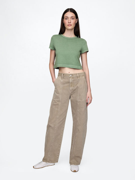 Women's Crop Top Cotton Gasoline Green