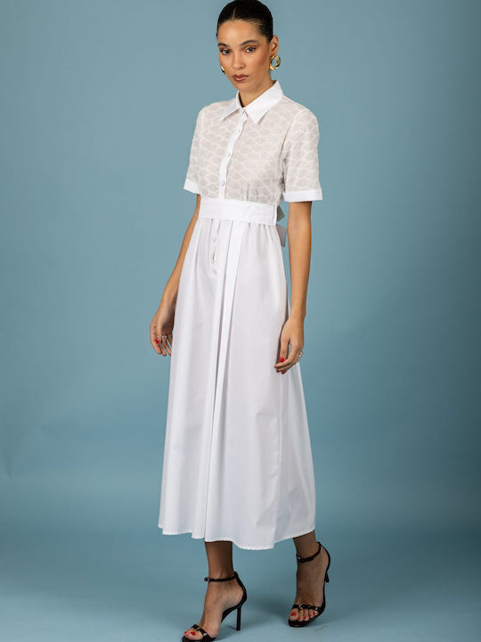 Summer Midi Dress for Wedding / Christening with Lace White