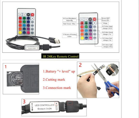 ACP LED Strip USB 5V RGB Light 2m with Power Supply & Remote Control