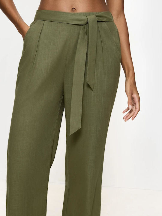 Dama Tesatura Pantaloni cu Elastic Olive