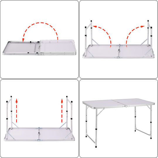 Bakaji Table Aluminum for Camping Foldable in Case 60x60cm White