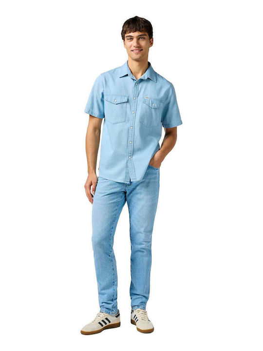 Western Shirt Short-sleeved Shirt Sky Blue