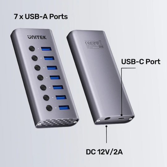 Unitek Usb-c Hub 7xusb-a Power Switch 12v2a H1314a