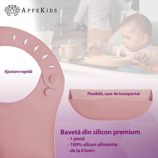 AppeKids Σαλιάρα Σιλικόνης με Τσέπη Old Rose