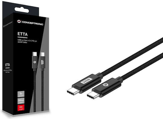 Conceptronic USB 2.0 Cable USB-C male - USB-C 240W PD Μαύρο 1.2m ETTA03B12