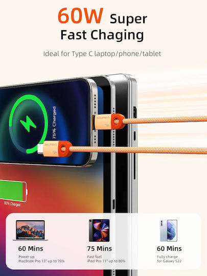 Cabletime Braided USB 2.0 Cable USB-C male - USB-C 60W PD Μπλε 1m CT-CM60-PBW