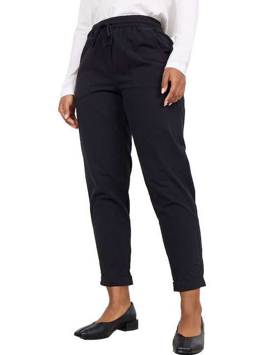 Damen Stoff Hose mit Gummizug Black