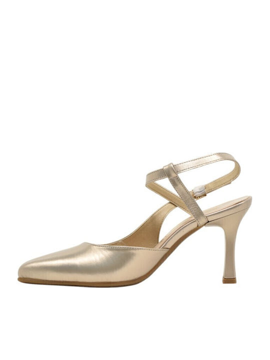 Leather Heels with Strap Sand