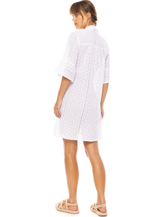 Women's Beachdress Pink Label Dress Cut Embroidery White Regular Fit Cotton