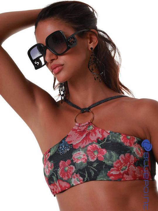 Secret Garden High Neck Bikini Top With Padding Floral Blue