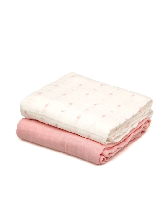 Kiokids Muslin Swaddle Wraps Pink 120x120cm. 2pcs