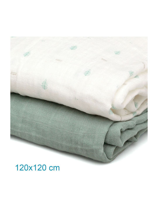Kiokids Πάνες Αγκαλιάς από Μουσελίνα Πράσινο 120x120εκ. 2τμχ