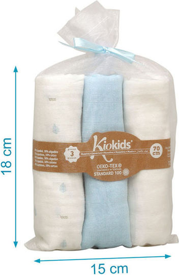 Kiokids Σελτεδάκια από Μουσελίνα Γαλάζιο 70x70εκ. 3τμχ