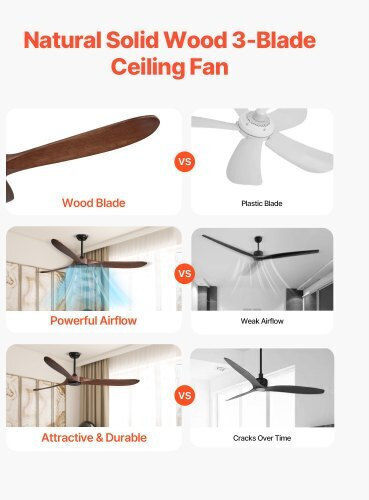 Vevor Ceiling Fan 182.88cm with Remote Control Brown