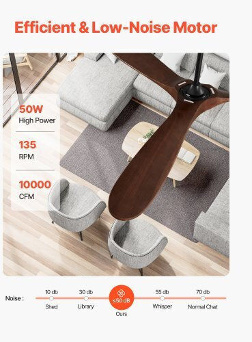 Vevor Ceiling Fan 182.88cm with Remote Control Brown