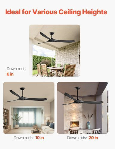 Vevor Ventilator De Tavan 182.88cm Negru
