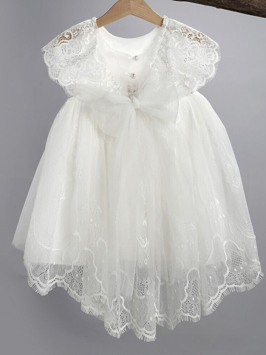 New Life Ecru Baptism Clothes Set with Cardigan & Dress made of Tulle 3 Pieces