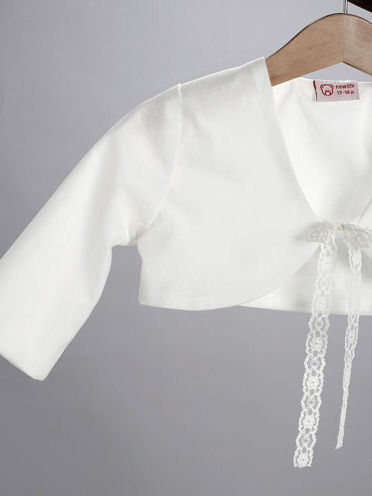 New Life Ecru Baptism Clothes Set with Cardigan & Dress made of Tulle 3 Pieces
