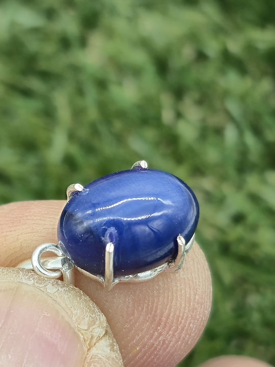 Unisex-Halskette mit kostbarem saphirblauem Edelstein in Silber 925 Fassung Stahlkette