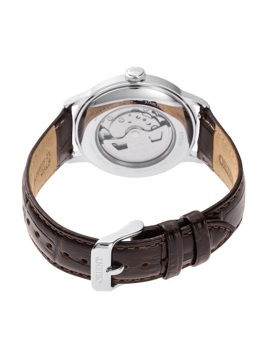 Orient Bambino Ανδρικό Ρολόι 40.5mm Αυτόματο με Καφέ Δερμάτινο Λουράκι