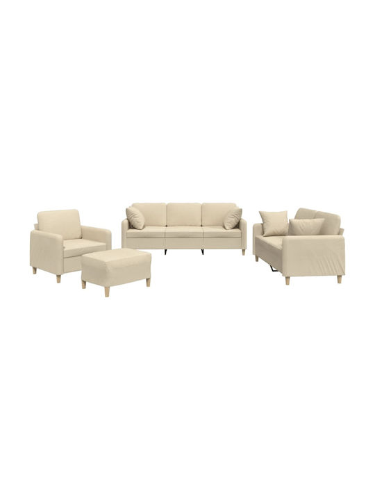 Living Room Furniture Set 3-Seater & 2-Seater & Armchair & Stool Beige