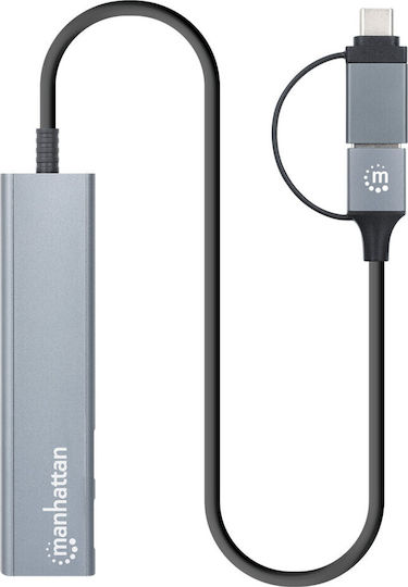 Manhattan Hub 4 Θυρών USB 3.2 με σύνδεση USB-A Γκρι