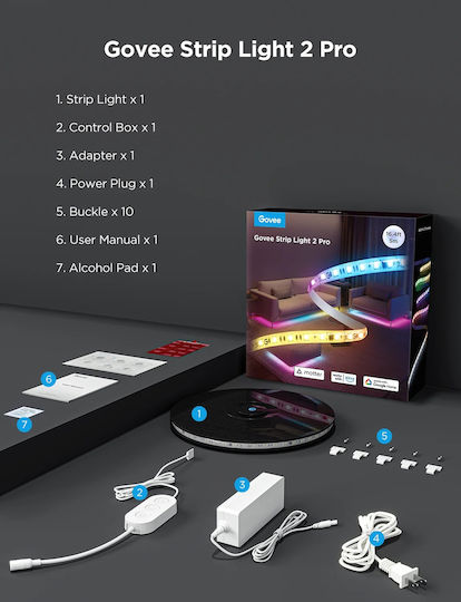 Govee Smart Ταινία LED Wi-Fi RGBIC Φως 5m με Τροφοδοτικό