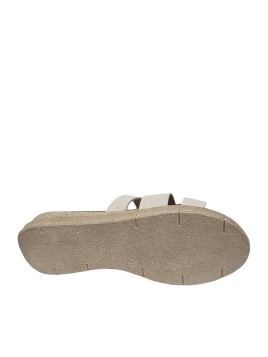 Leder Flache Sandalen für Damen in Beige Farbe