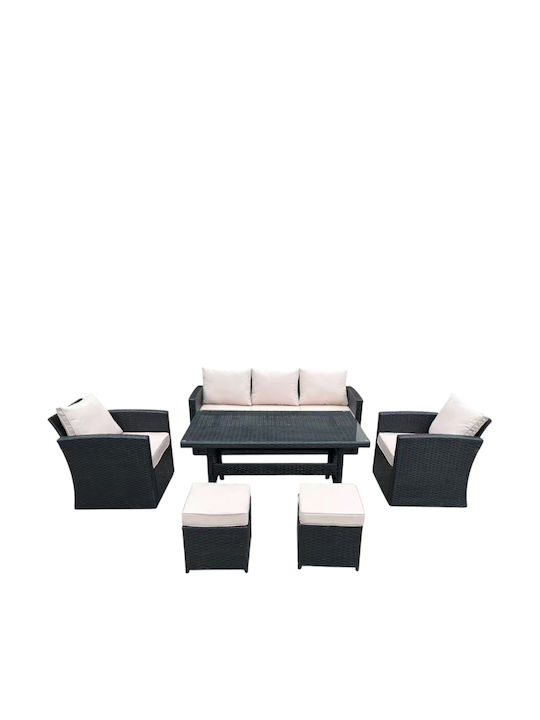 Set Sala De Mese Pentru Exterior Caden 6 Piese Negru Cu Perne