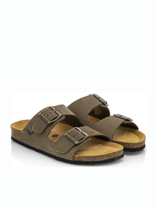 Beta Δερμάτινα Γυναικεία Ανατομικά Σανδάλια Nobuck Khaki