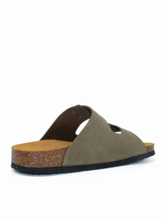 Beta Δερμάτινα Γυναικεία Ανατομικά Σανδάλια Nobuck Khaki