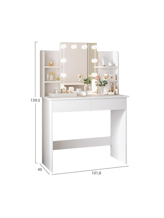 Floor-Standing Makeup Dressing Table Lauryn Wooden White with Mirror 101x40x139cm