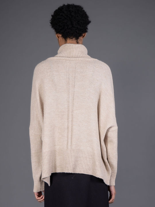 Women's Long Sleeve Sweater Turtleneck Beige