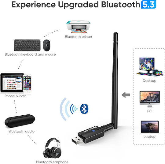 Powertech PT-1386 USB Network Adapter with Wireless Wi-Fi Connection 900Mbps and Detachable Antenna