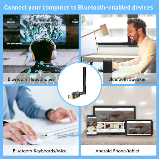 Powertech USB Bluetooth 5.4 Adapter με Εμβέλεια 100m Γκρι (PT-1385)