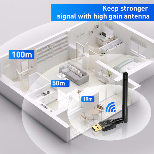 Powertech USB Bluetooth 5.4 Adapter με Εμβέλεια 100m Γκρι (PT-1385)