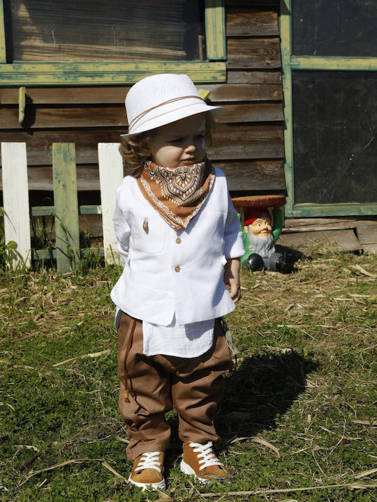 Baptism Suit for Boy Pantelis Tan-White 1748 Bambolino Bmb-1748