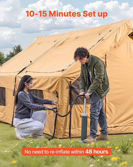 Vevor Cort De Camping Gonflabil Bej 3 Anotimpuri Pentru 8 Persoane 400x300x220cm