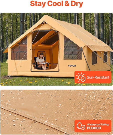 Vevor Cort De Camping Gonflabil Bej 3 Anotimpuri Pentru 8 Persoane 400x300x220cm