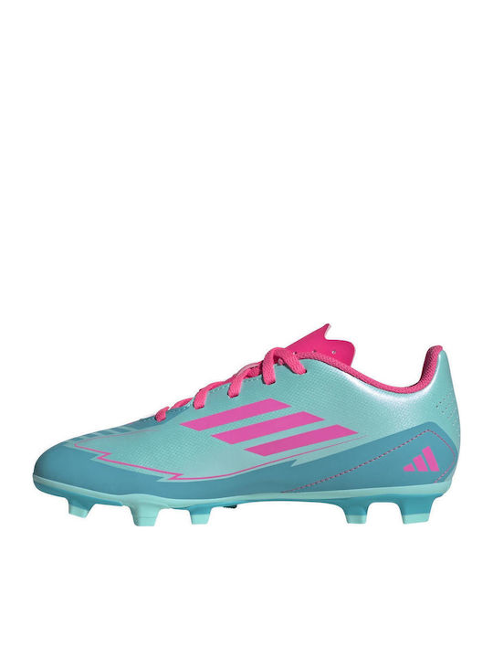 F50 Club Messi Kids Molded Soccer Shoes Flash Aqua / Lucid Pink / Lucid Cyan
